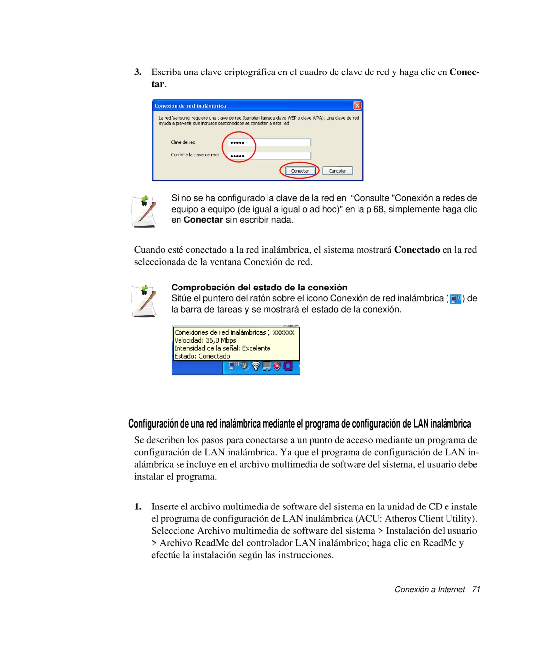 Samsung NP-G10K001/SES, NP-G10K000/SES manual Comprobación del estado de la conexión 