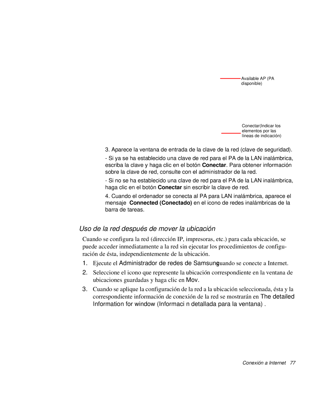 Samsung NP-G10K001/SES, NP-G10K000/SES manual Uso de la red después de mover la ubicación 