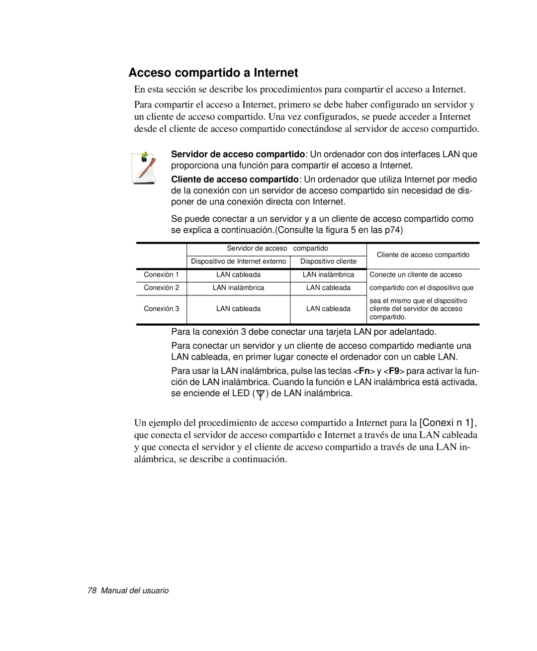 Samsung NP-G10K000/SES, NP-G10K001/SES manual Acceso compartido a Internet 