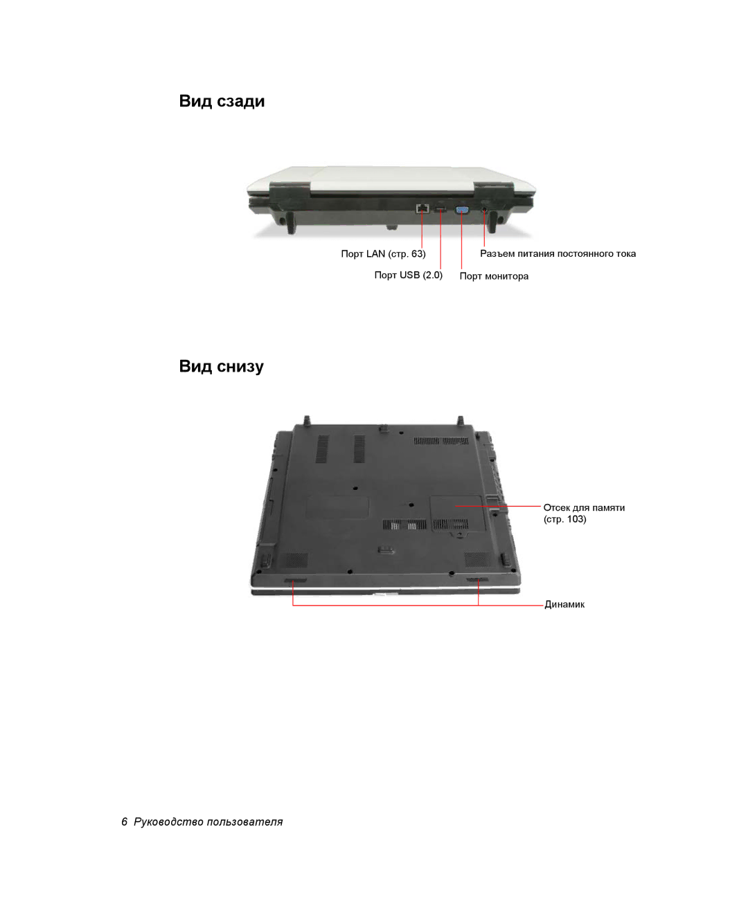 Samsung NP-G10Y000/SER, NP-G10K000/SER manual Вид сзади, Вид снизу 