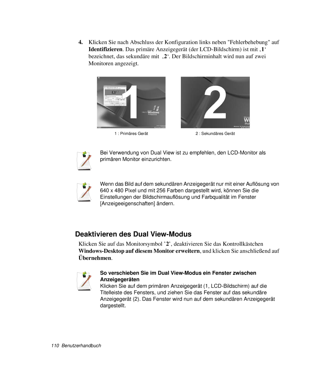 Samsung NP-M50C003/SEG, NP-M50C002/SEG, NP-M50T001/SEG, NP-M50T000/SEG, NP-M50C001/SEG manual Deaktivieren des Dual View-Modus 