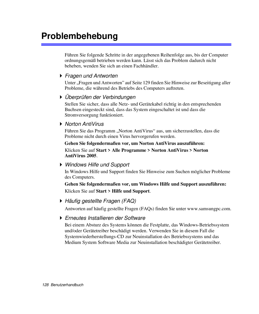 Samsung NP-M50T001/SEG manual Problembehebung, Fragen und Antworten, Überprüfen der Verbindungen, Norton AntiVirus 