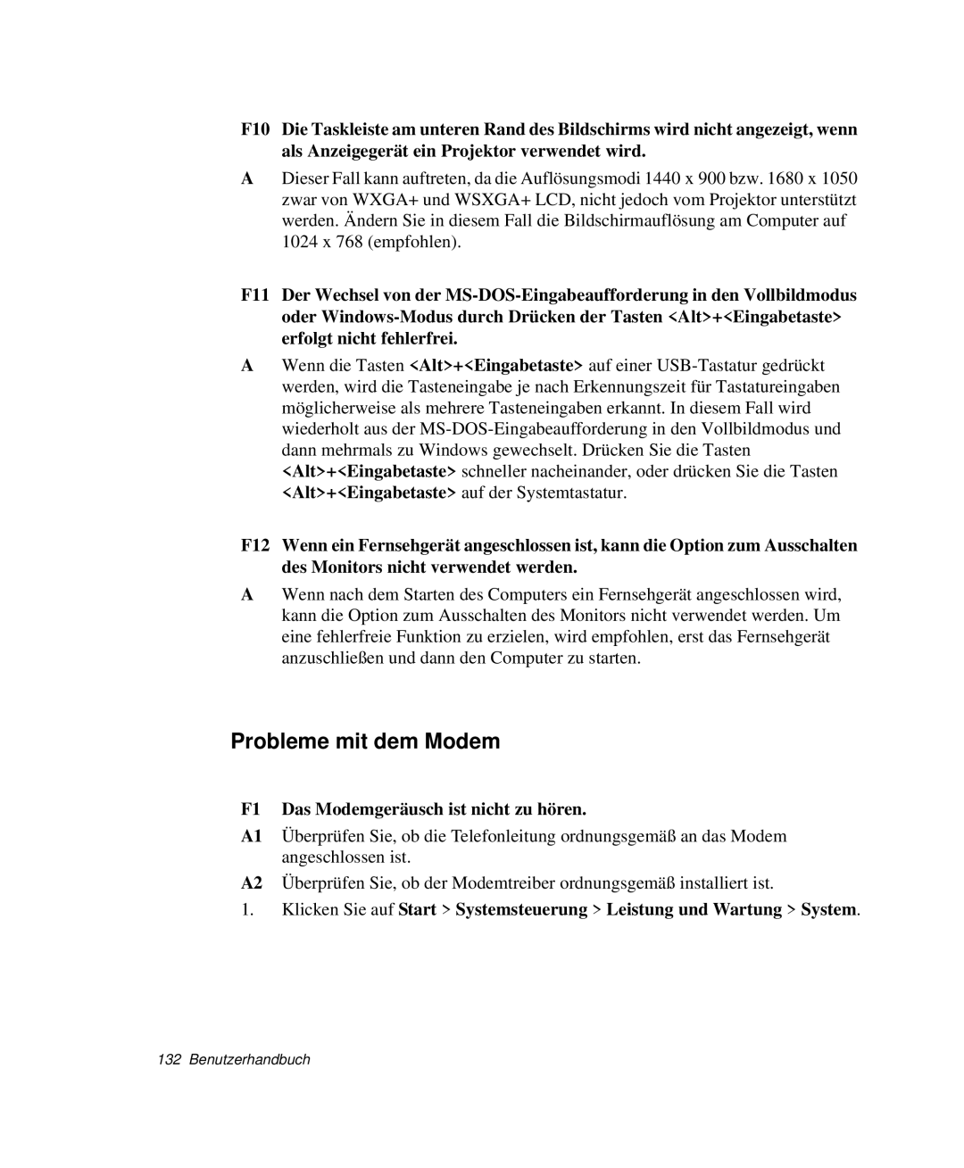 Samsung NP-M50C000/SEG, NP-M50C002/SEG, NP-M50T001/SEG manual Probleme mit dem Modem, F1 Das Modemgeräusch ist nicht zu hören 