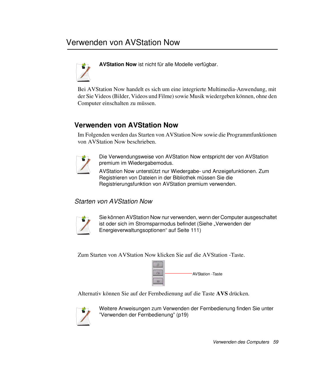 Samsung NP-M50T000/SEG, NP-M50C002/SEG, NP-M50T001/SEG manual Verwenden von AVStation Now, Starten von AVStation Now 