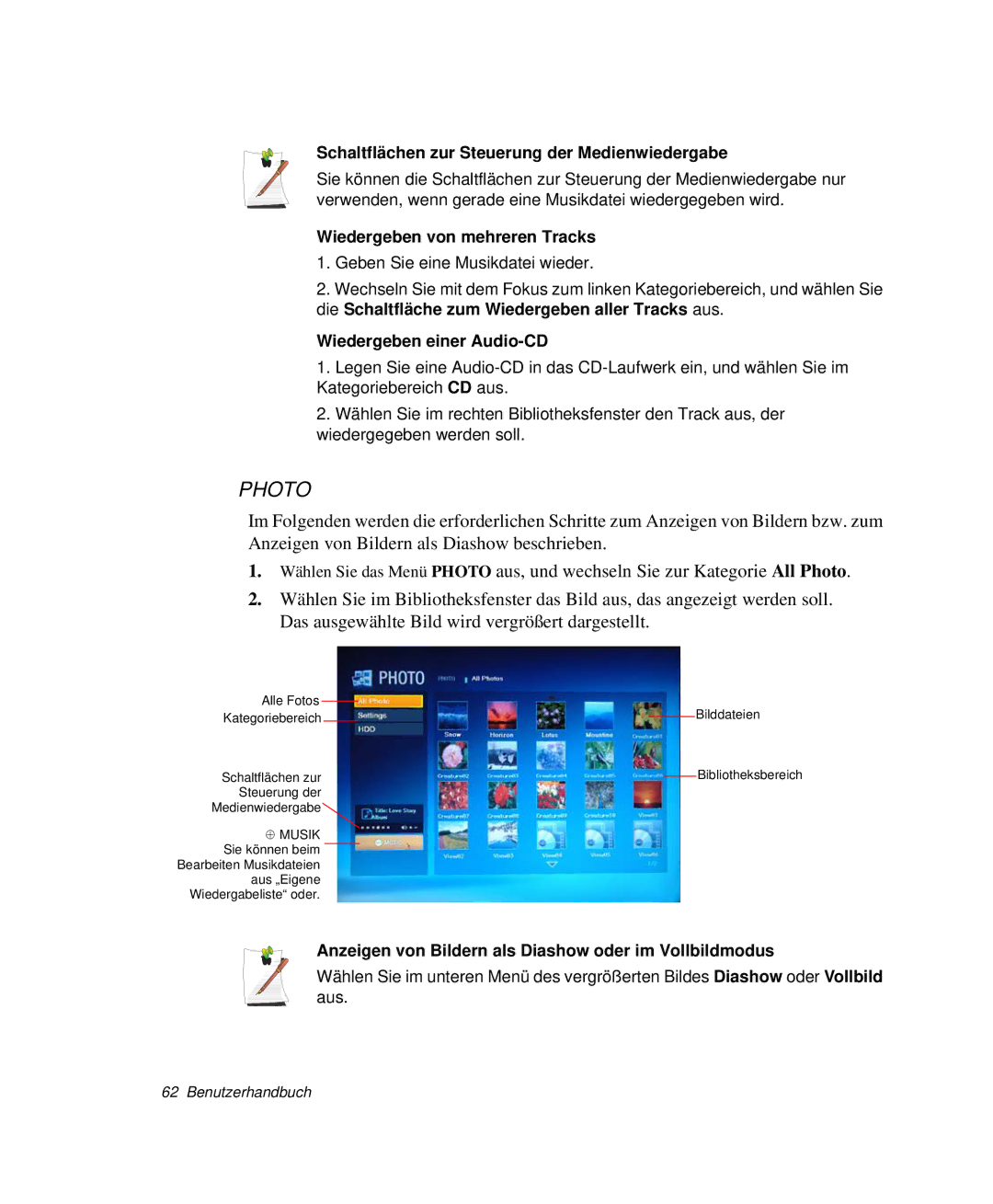 Samsung NP-M50C000/SEG, NP-M50C002/SEG Schaltflächen zur Steuerung der Medienwiedergabe, Wiedergeben von mehreren Tracks 