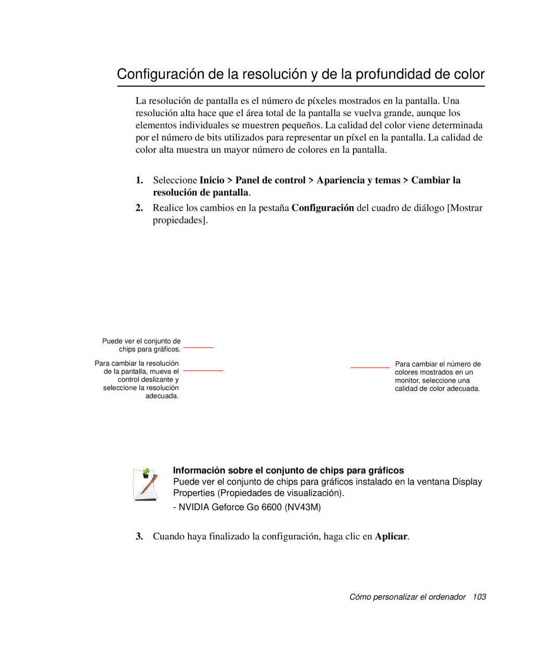 Samsung NP-M50C002/SES, NP-M50T001/SES, NP-M50C001/SES manual Configuración de la resolución y de la profundidad de color 