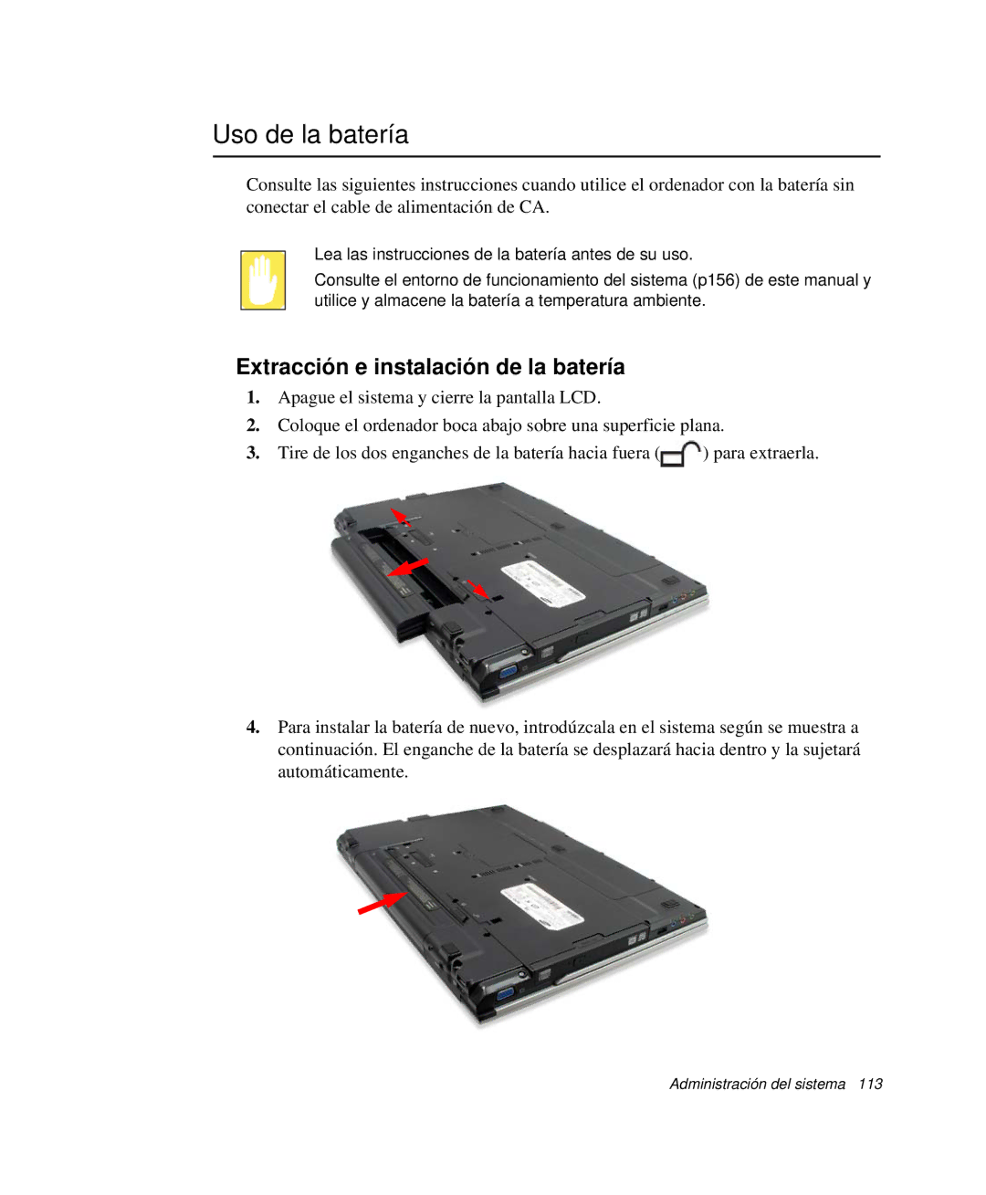 Samsung NP-M50C002/SES, NP-M50T001/SES, NP-M50C001/SES manual Uso de la batería, Extracción e instalación de la batería 