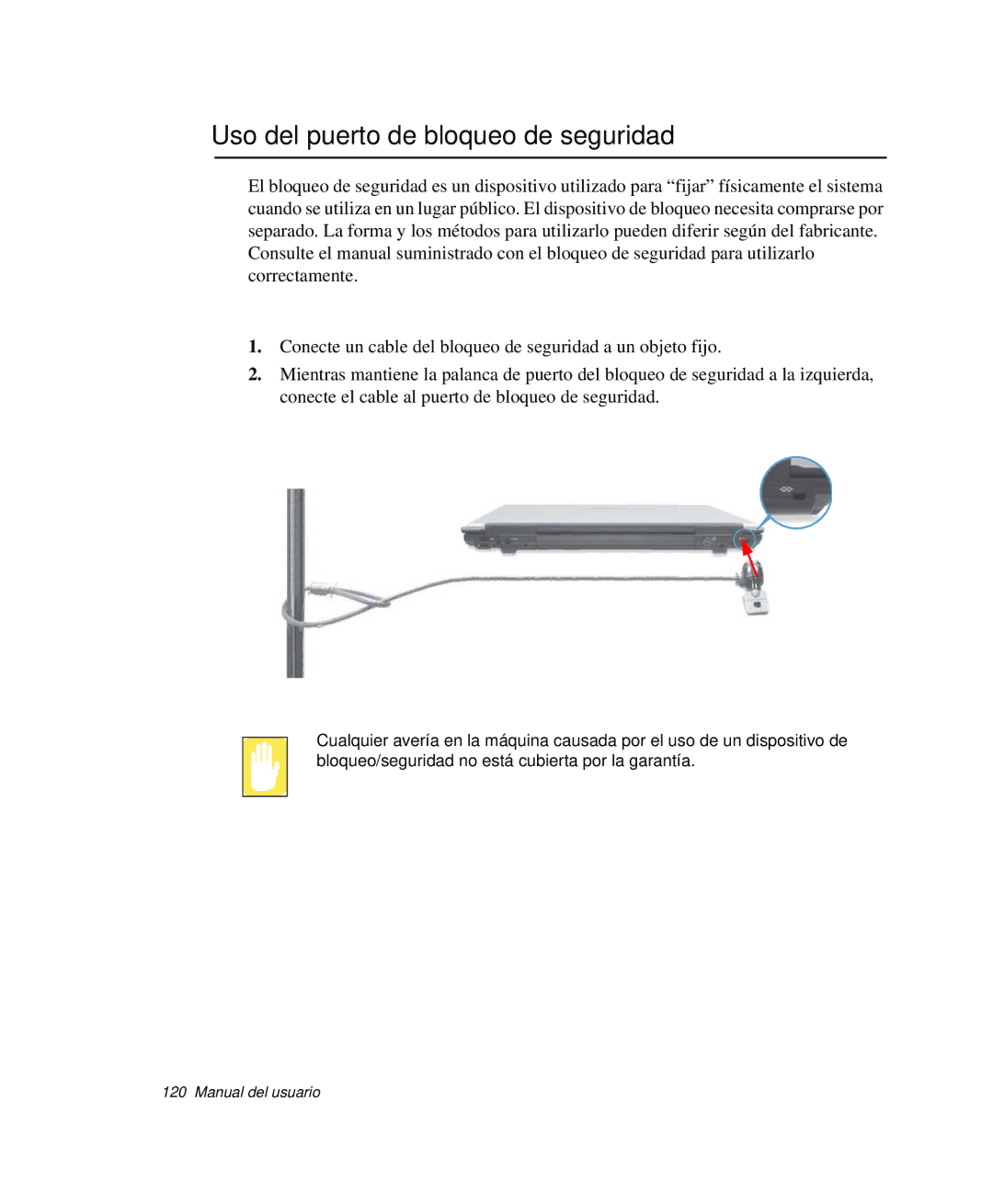 Samsung NP-M50T000/SES, NP-M50T001/SES, NP-M50C001/SES, NP-M50C002/SES, NP-M50C000/SES Uso del puerto de bloqueo de seguridad 