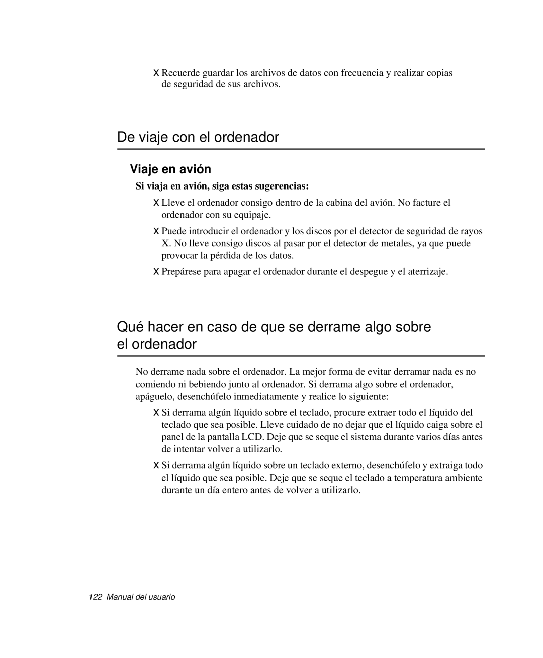 Samsung NP-M50C001/SES manual De viaje con el ordenador, Qué hacer en caso de que se derrame algo sobre el ordenador 