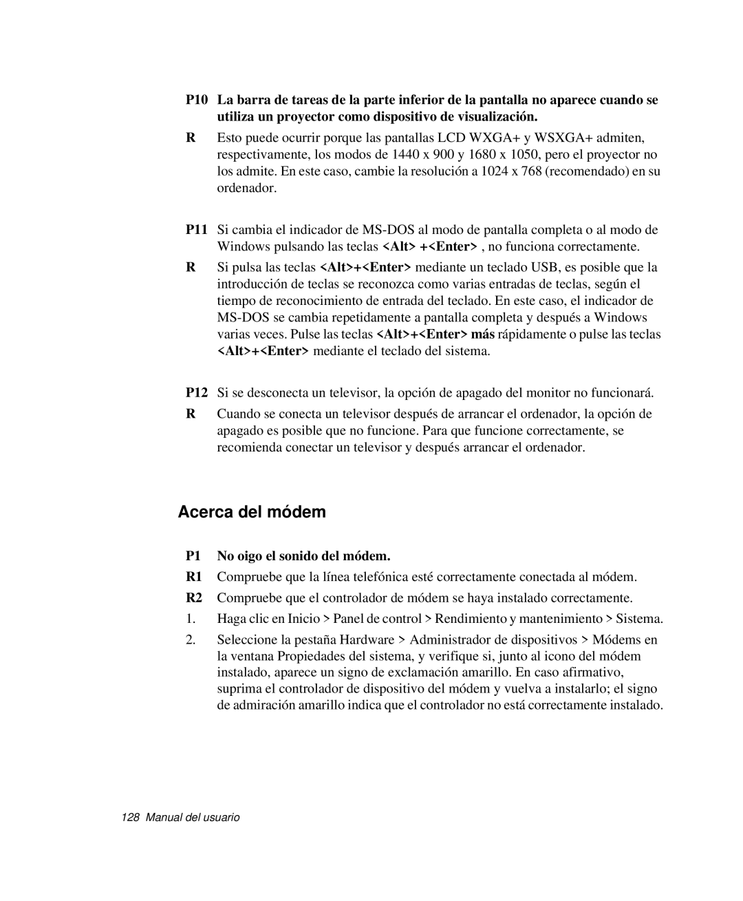 Samsung NP-M50C002/SES, NP-M50T001/SES, NP-M50C001/SES, NP-M50C000/SES manual Acerca del módem, P1 No oigo el sonido del módem 