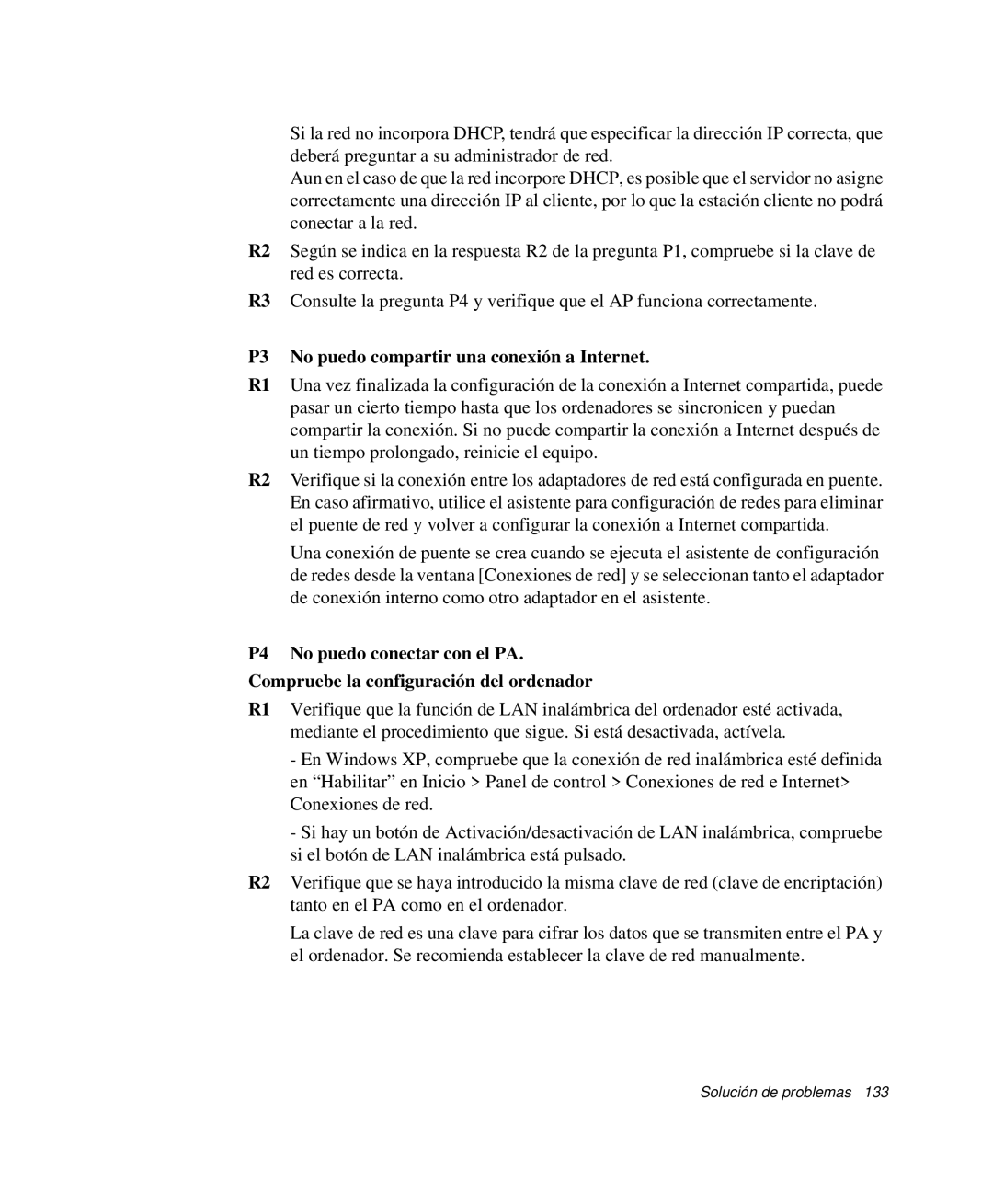 Samsung NP-M50C002/SES, NP-M50T001/SES, NP-M50C001/SES, NP-M50C000/SES manual P3 No puedo compartir una conexión a Internet 