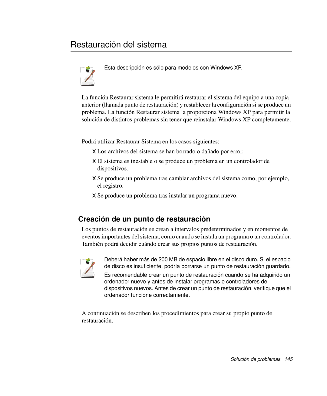 Samsung NP-M50T000/SES, NP-M50T001/SES, NP-M50C001/SES manual Restauración del sistema, Creación de un punto de restauración 