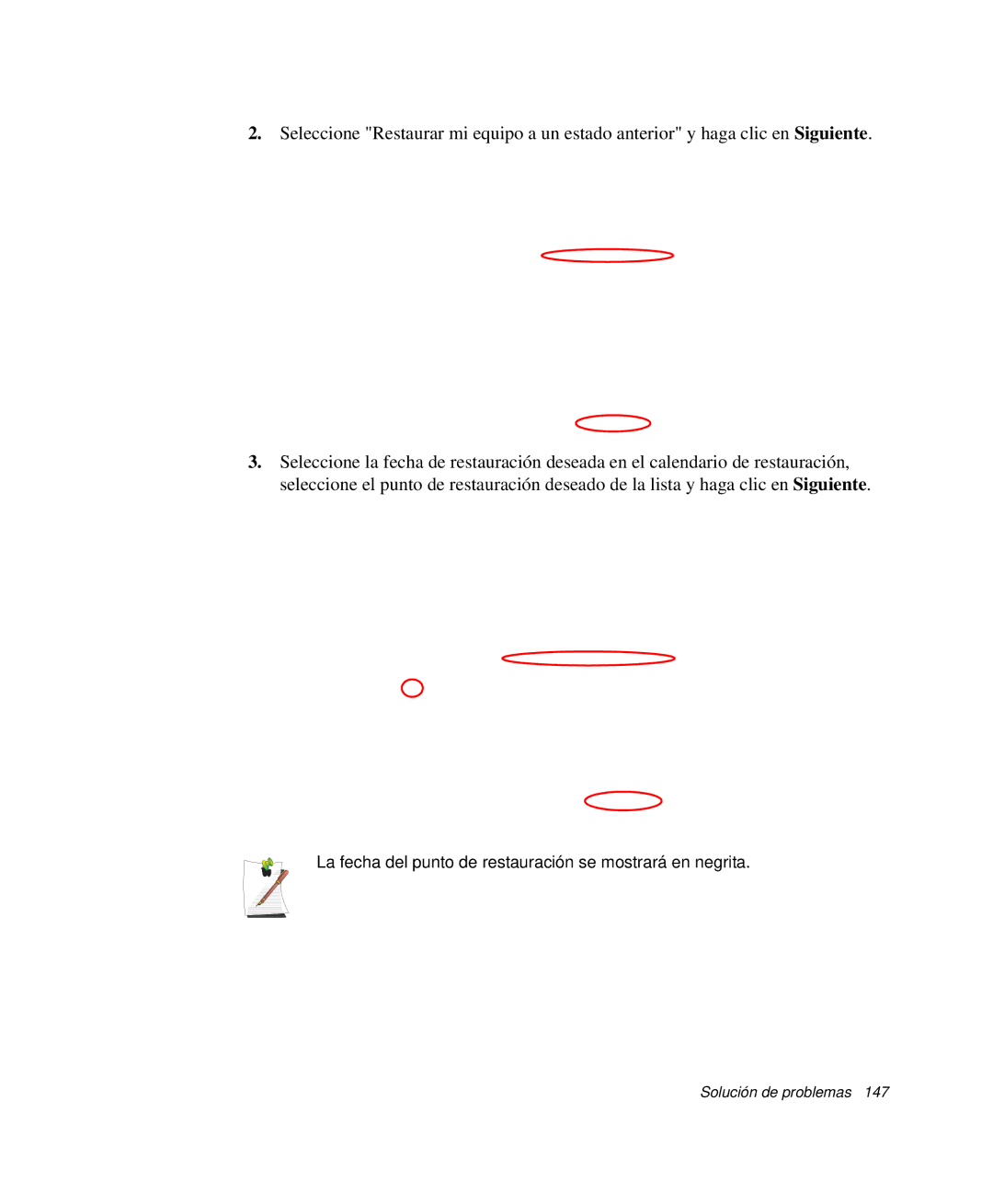 Samsung NP-M50C001/SES, NP-M50T001/SES, NP-M50C002/SES manual La fecha del punto de restauración se mostrará en negrita 