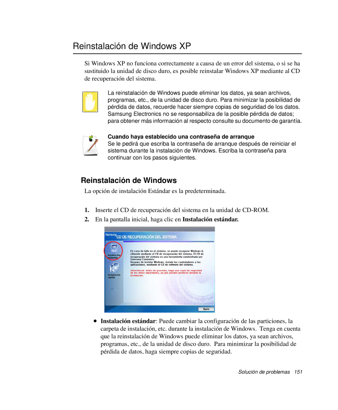 Samsung NP-M50T001/SES, NP-M50C001/SES Reinstalación de Windows XP, Cuando haya establecido una contraseña de arranque 