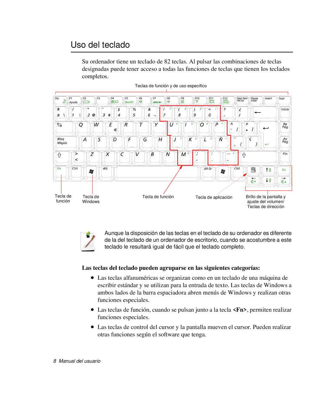 Samsung NP-M50C002/SES, NP-M50T001/SES, NP-M50C001/SES, NP-M50C000/SES, NP-M50T000/SES manual Uso del teclado 