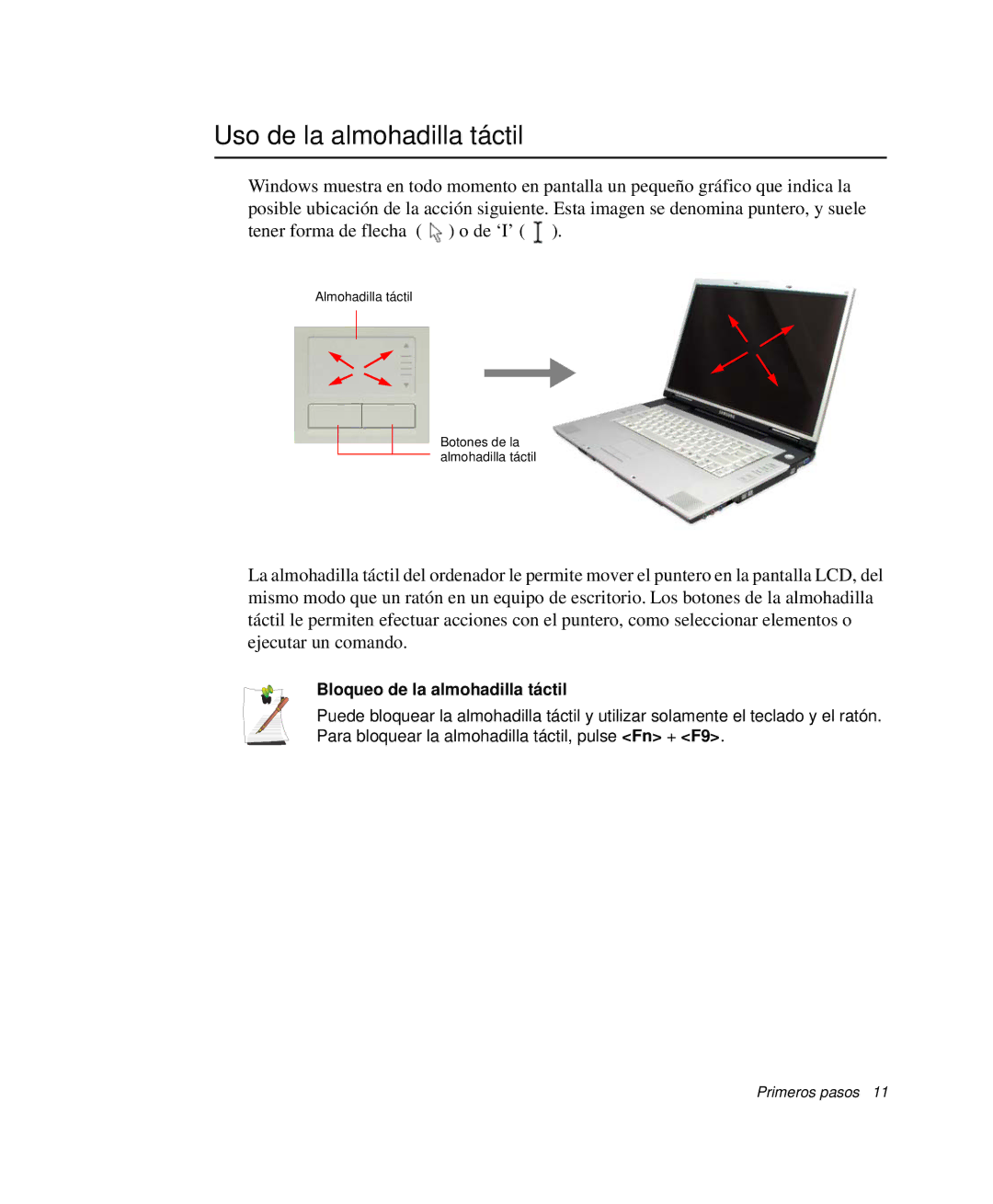 Samsung NP-M50T001/SES, NP-M50C001/SES, NP-M50C002/SES manual Uso de la almohadilla táctil, Bloqueo de la almohadilla táctil 