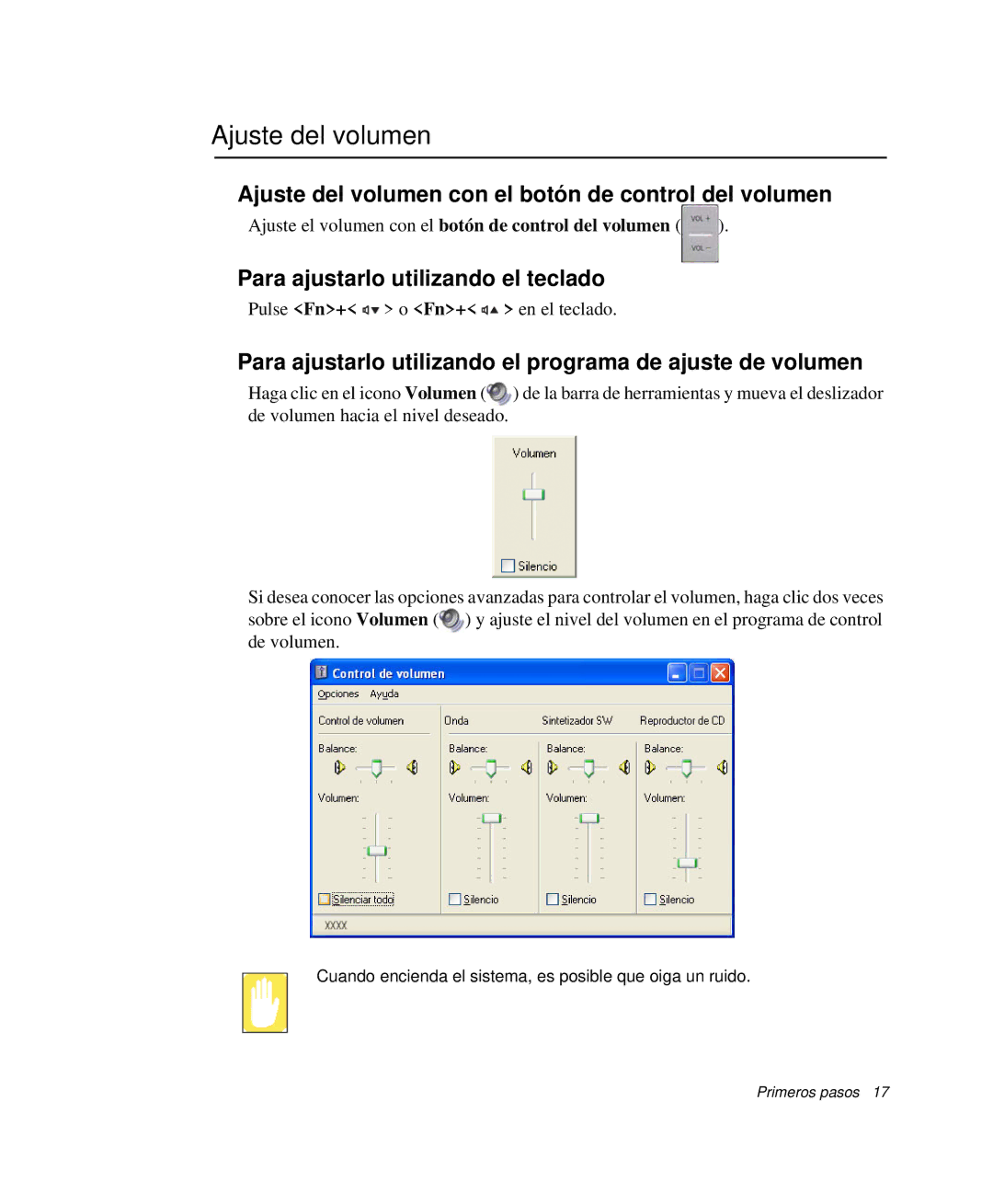 Samsung NP-M50C001/SES, NP-M50T001/SES, NP-M50C002/SES manual Ajuste del volumen con el botón de control del volumen 