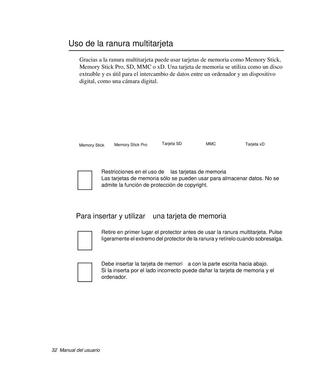 Samsung NP-M50C001/SES, NP-M50T001/SES manual Uso de la ranura multitarjeta, Para insertar y utilizar una tarjeta de memoria 