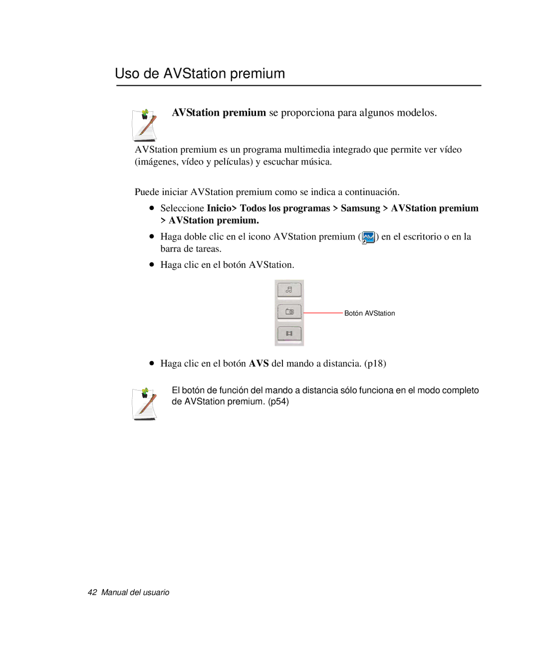 Samsung NP-M50C001/SES, NP-M50T001/SES Uso de AVStation premium, AVStation premium se proporciona para algunos modelos 