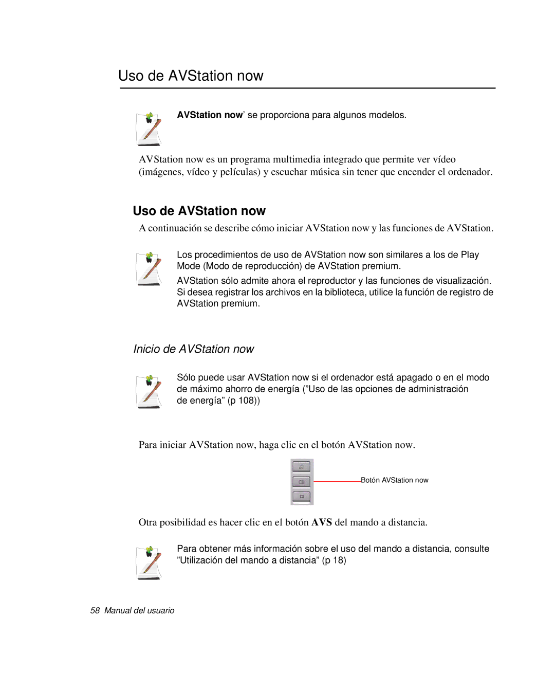 Samsung NP-M50C002/SES, NP-M50T001/SES, NP-M50C001/SES, NP-M50C000/SES manual Uso de AVStation now, Inicio de AVStation now 