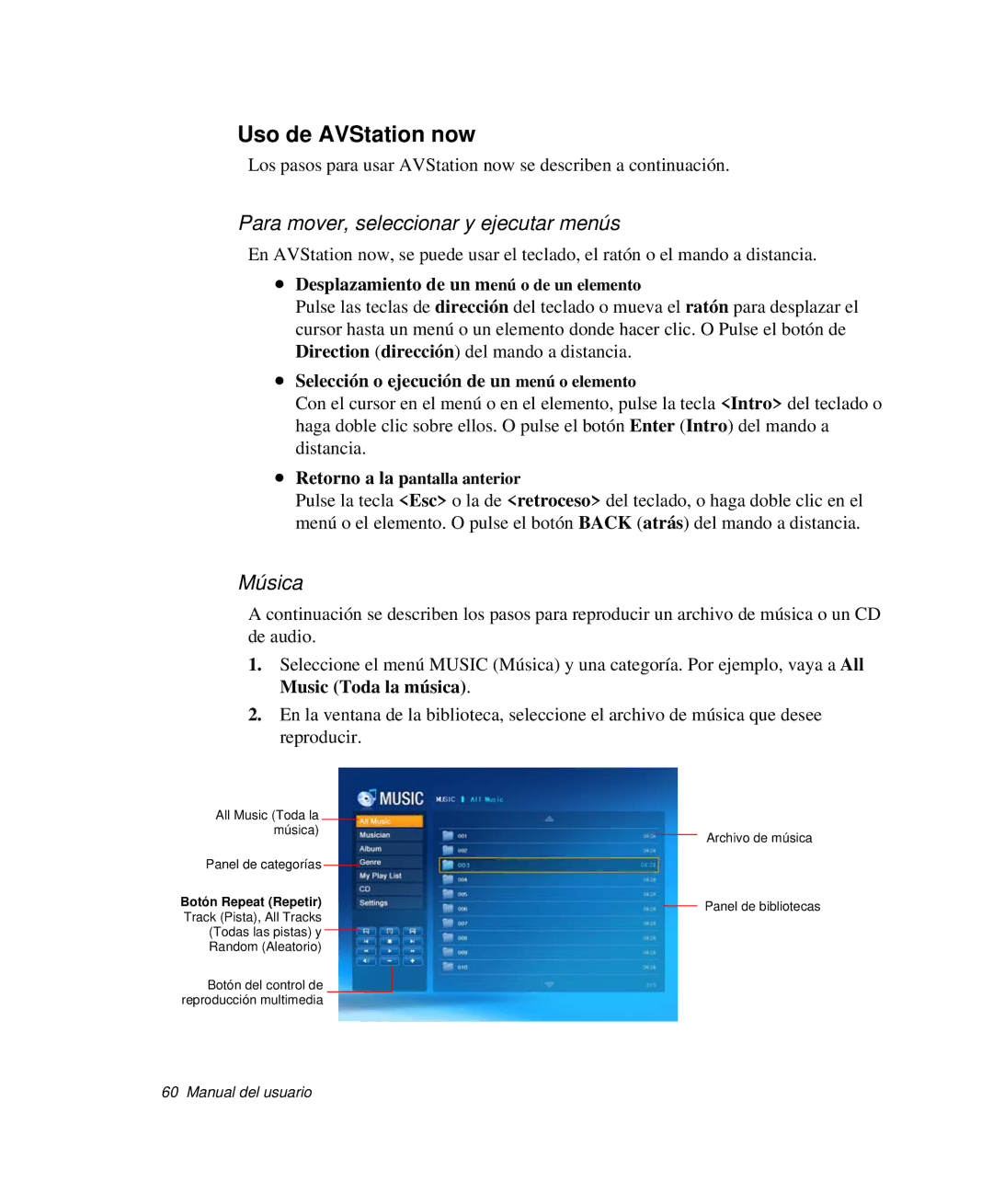 Samsung NP-M50T000/SES manual Para mover, seleccionar y ejecutar menús, Desplazamiento de un menú o de un elemento 