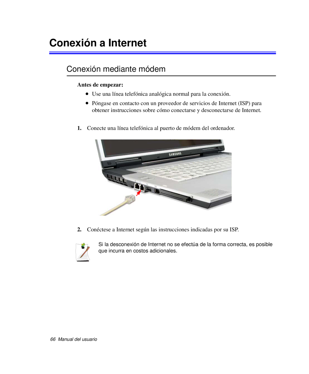 Samsung NP-M50T001/SES, NP-M50C001/SES, NP-M50C002/SES manual Conexión a Internet, Conexión mediante módem, Antes de empezar 