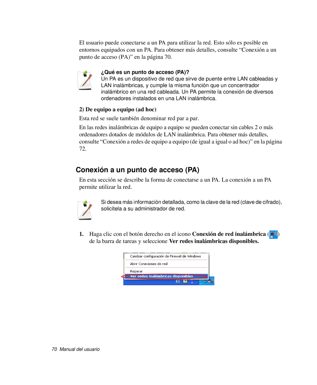 Samsung NP-M50T000/SES manual Conexión a un punto de acceso PA, De equipo a equipo ad hoc, ¿Qué es un punto de acceso PA? 