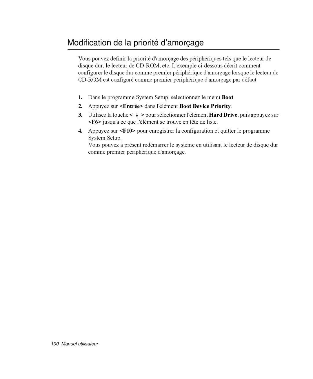 Samsung NP-M50C004/SEF manual Modification de la priorité d’amorçage, Appuyez sur Entrée dans lélément Boot Device Priority 