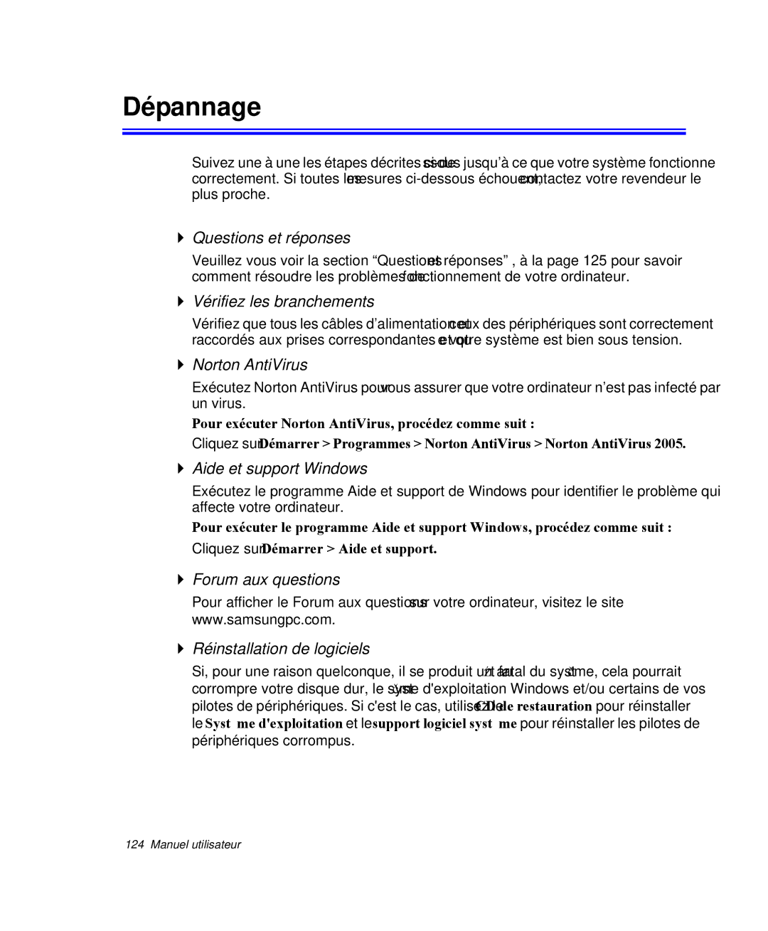 Samsung NP-M50T002/SEF, NP-M50T000/SEF, NP-M50C005/SEF, NP-M50C004/SEF, NP-M50C002/SEF, NP-M50C003/SEF manual Dépannage 