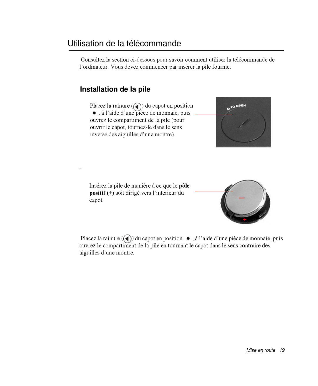 Samsung NP-M50C004/SEF, NP-M50T002/SEF, NP-M50T000/SEF manual Utilisation de la télécommande, Installation de la pile 