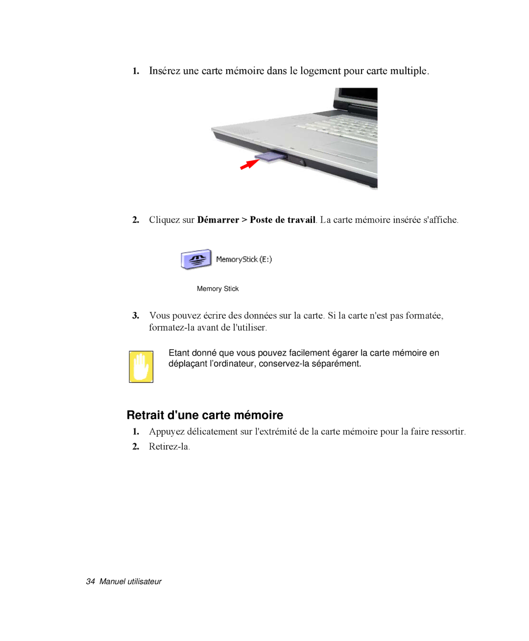 Samsung NP-M50T002/SEF, NP-M50T000/SEF, NP-M50C005/SEF, NP-M50C004/SEF, NP-M50C002/SEF manual Retrait dune carte mémoire 