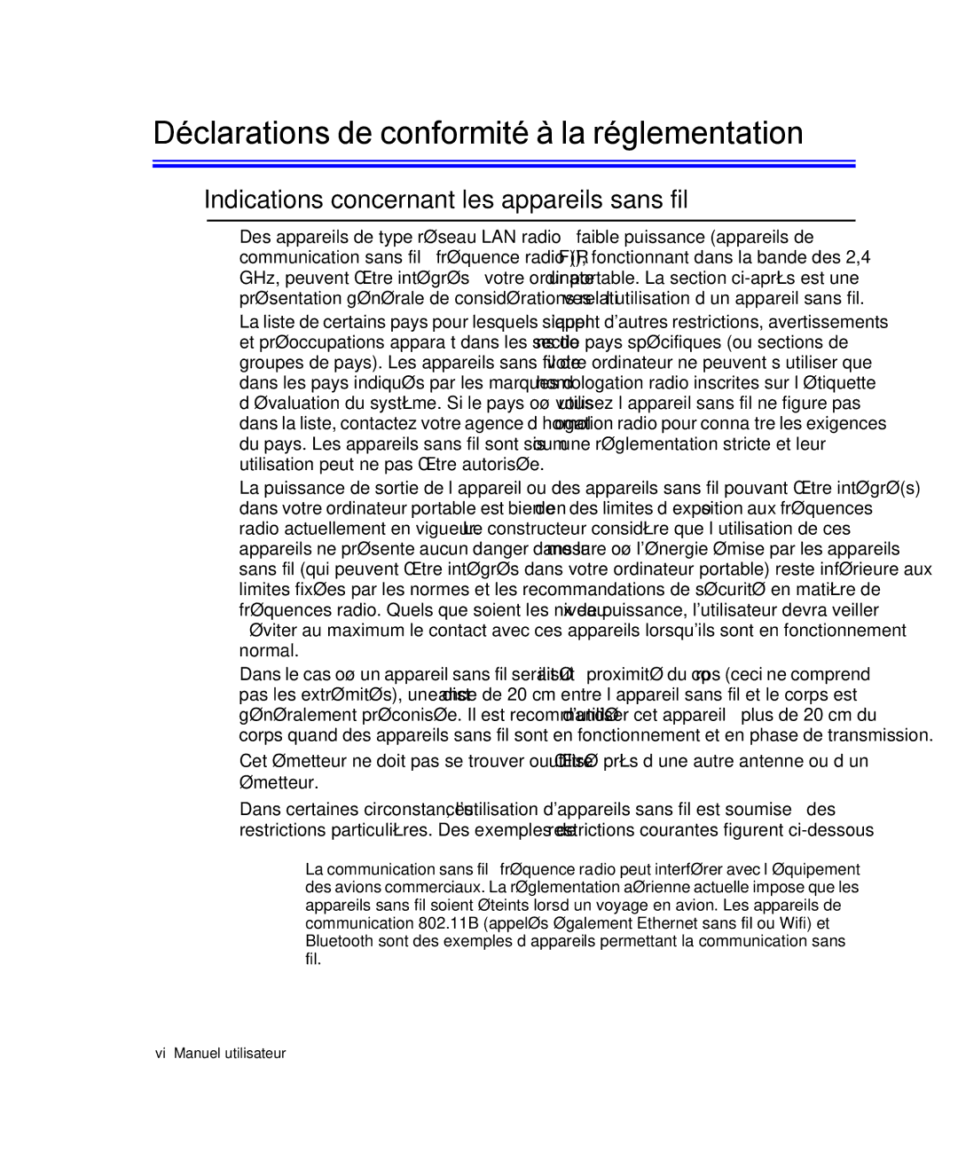 Samsung NP-M50C001/SEF manual Déclarations de conformité à la réglementation, Indications concernant les appareils sans fil 