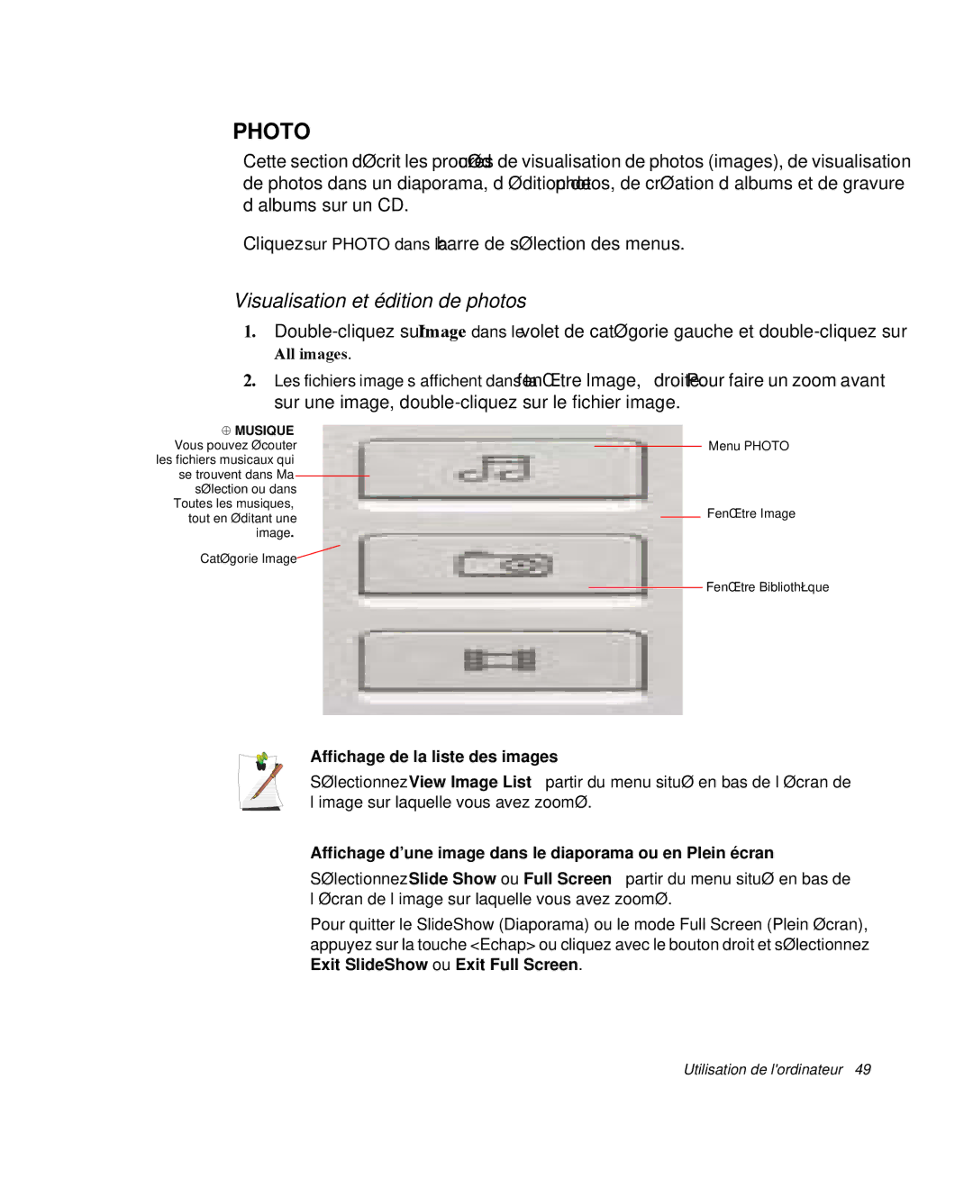 Samsung NP-M50C001/SEF, NP-M50T002/SEF, NP-M50T000/SEF Visualisation et édition de photos, Affichage de la liste des images 