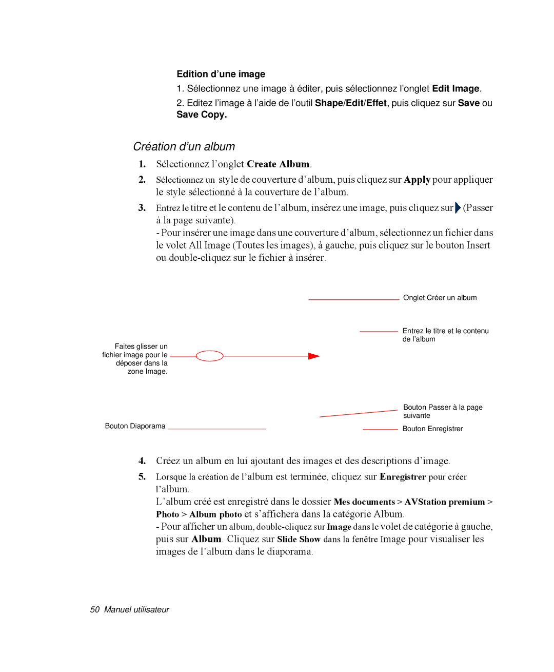 Samsung NP-M50T001/SEF, NP-M50T002/SEF, NP-M50T000/SEF, NP-M50C005/SEF Création d’un album, Edition d’une image, Save Copy 