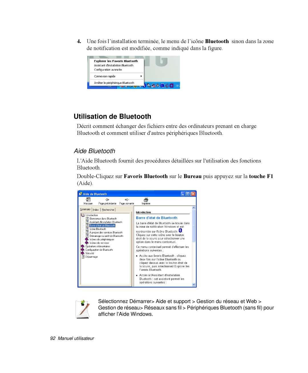 Samsung NP-M55C000/SEF, NP-M55T000/SEF, NP-M55G000/SEF manual Utilisation de Bluetooth, Aide Bluetooth 