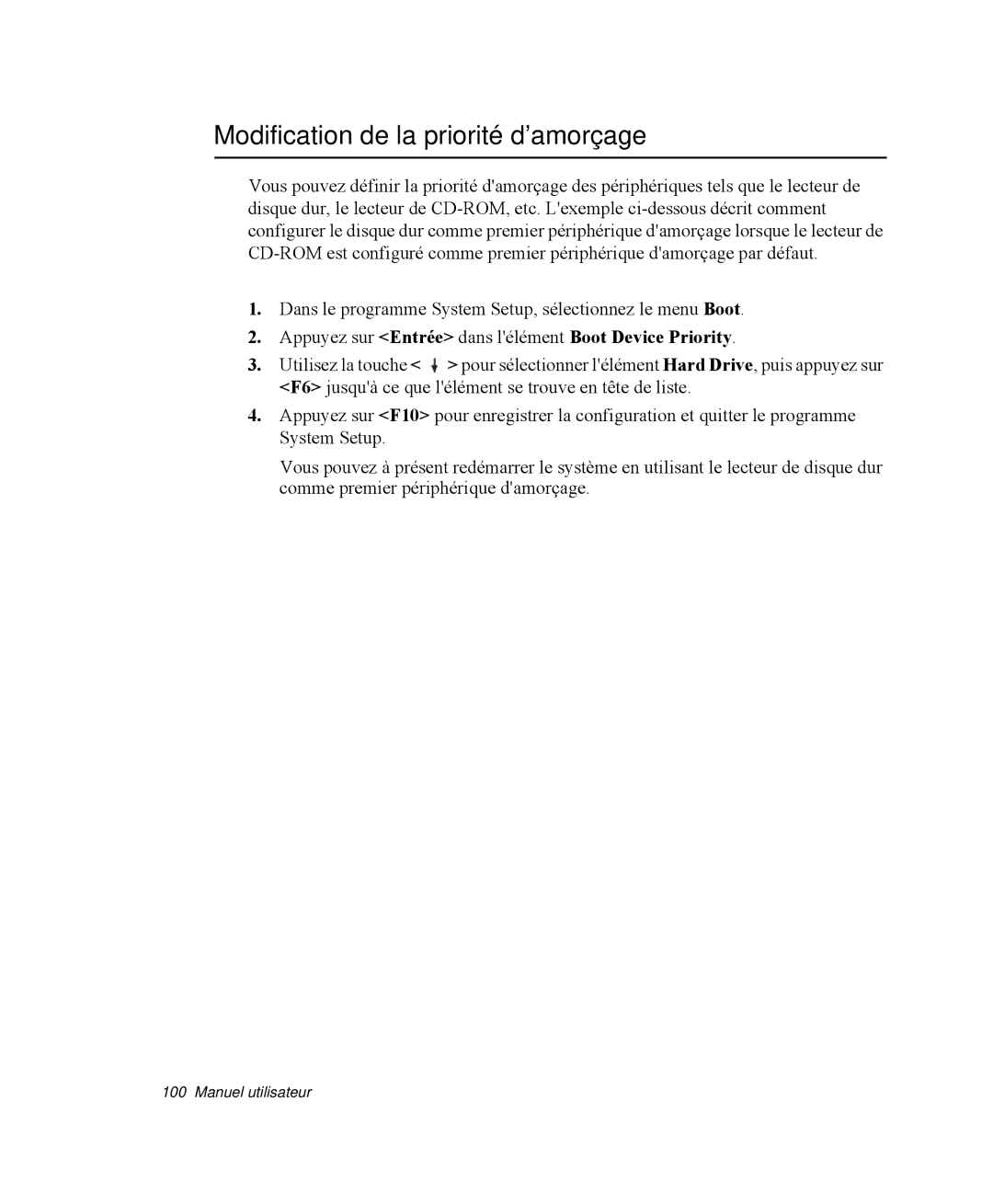 Samsung NP-M55T000/SEF manual Modification de la priorité d’amorçage, Appuyez sur Entrée dans lélément Boot Device Priority 