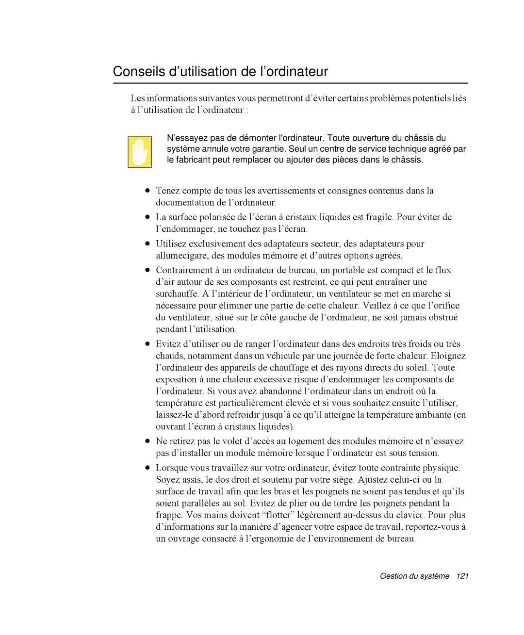 Samsung NP-M55T000/SEF, NP-M55C000/SEF, NP-M55G000/SEF manual Conseils d’utilisation de l’ordinateur 