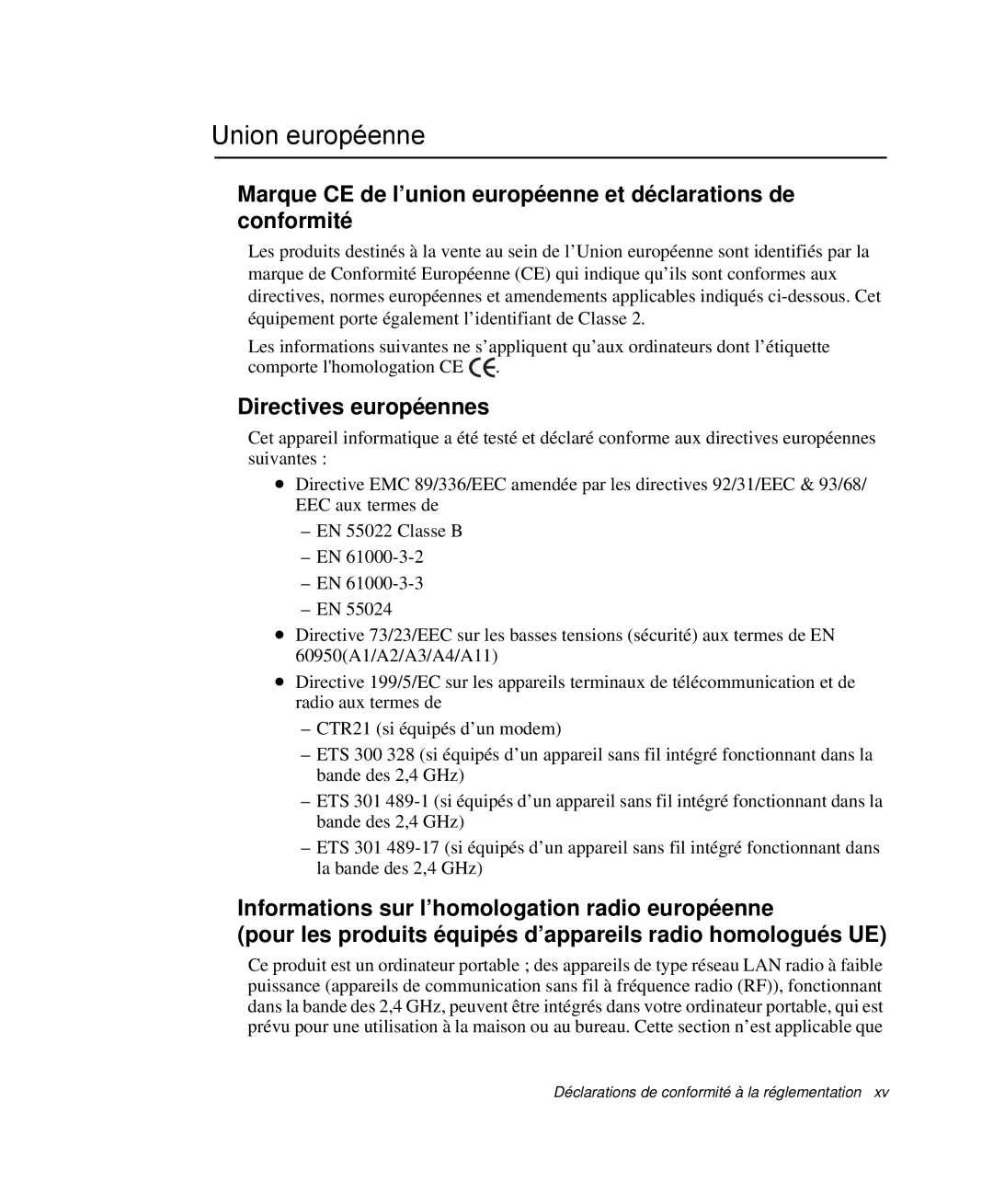 Samsung NP-M55T000/SEF, NP-M55C000/SEF, NP-M55G000/SEF manual Union européenne, Directives européennes 