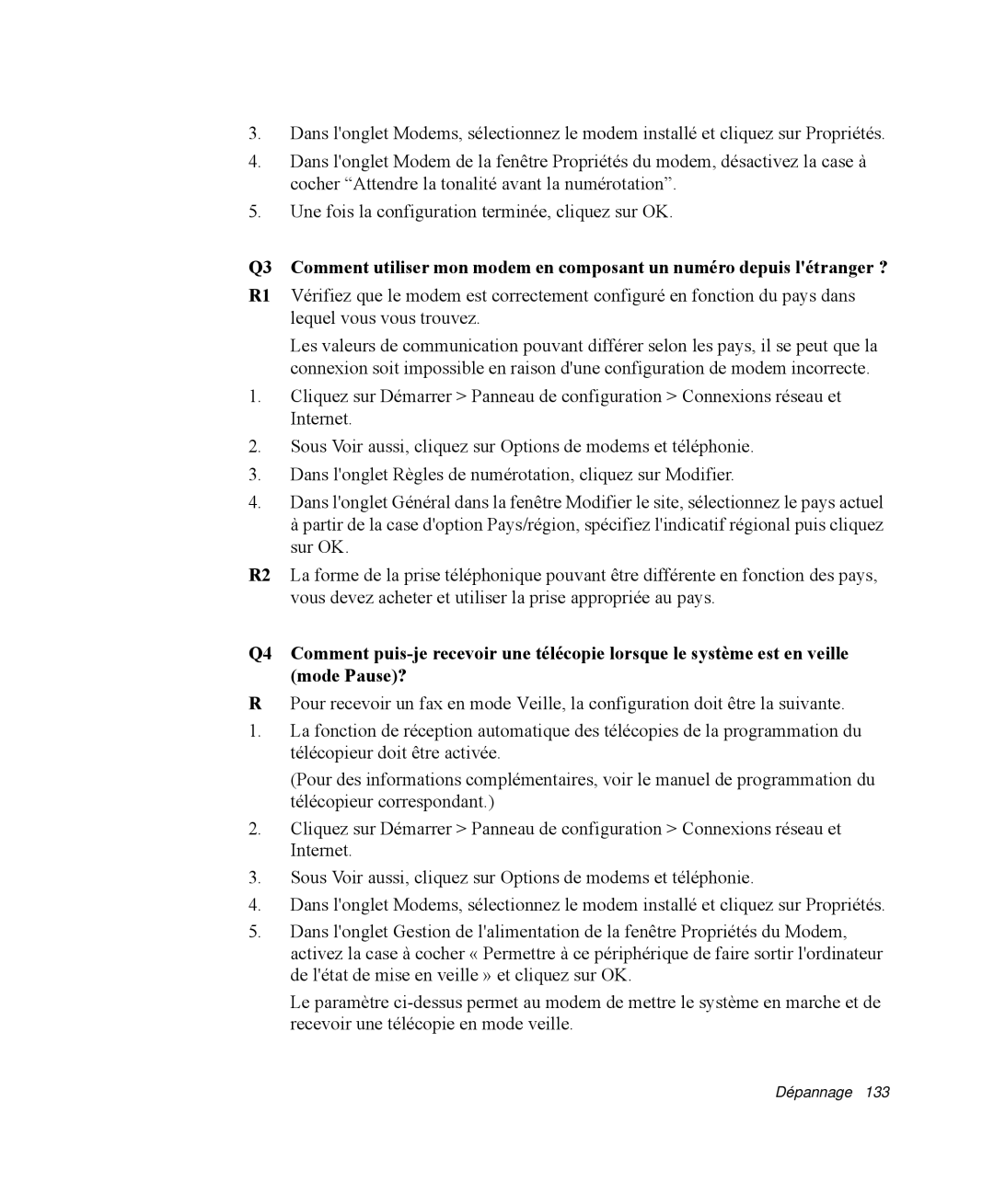 Samsung NP-M55T000/SEF, NP-M55C000/SEF, NP-M55G000/SEF manual Dépannage 