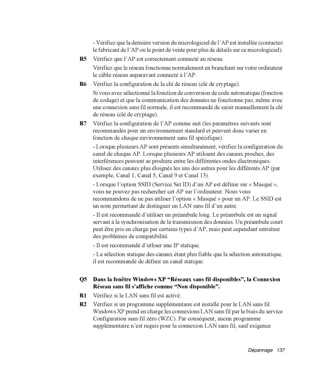 Samsung NP-M55C000/SEF, NP-M55T000/SEF, NP-M55G000/SEF manual Dépannage 