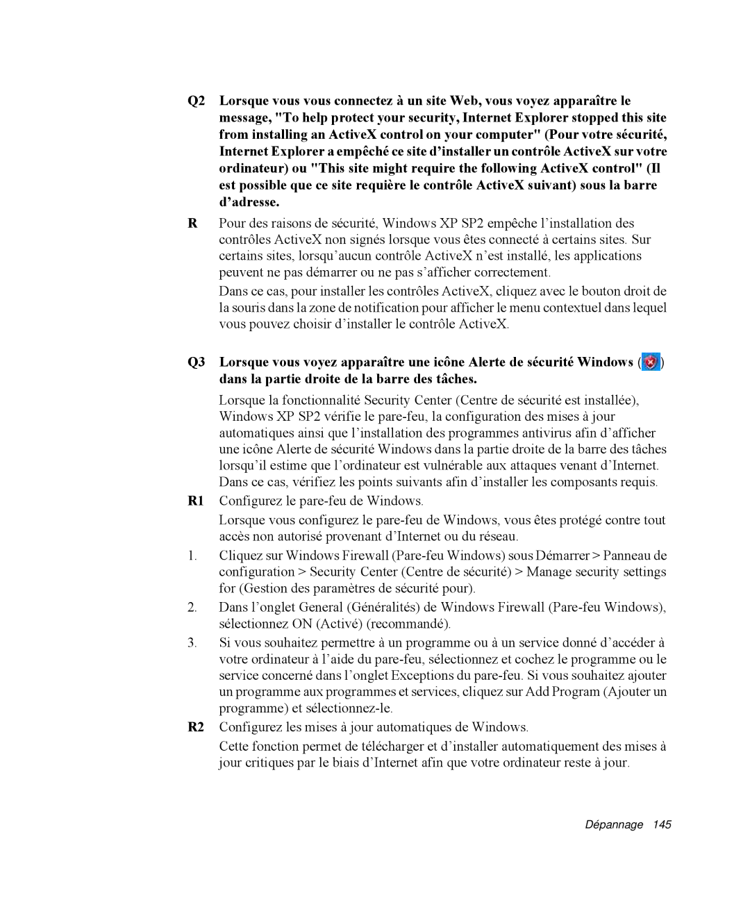 Samsung NP-M55T000/SEF, NP-M55C000/SEF, NP-M55G000/SEF manual Dépannage 