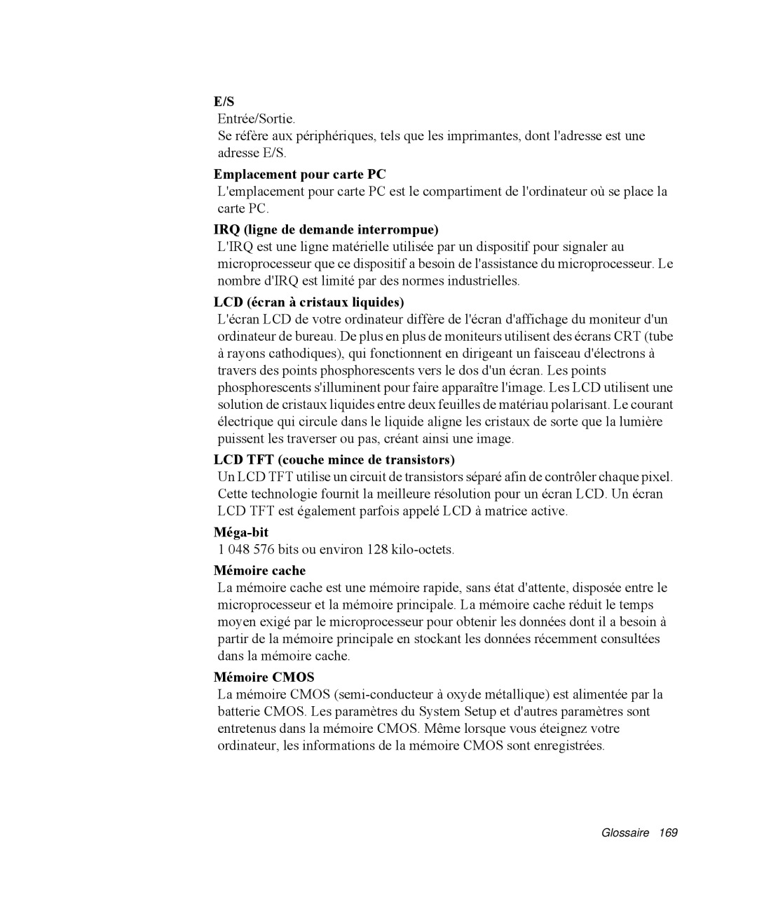 Samsung NP-M55T000/SEF manual Emplacement pour carte PC, IRQ ligne de demande interrompue, LCD écran à cristaux liquides 