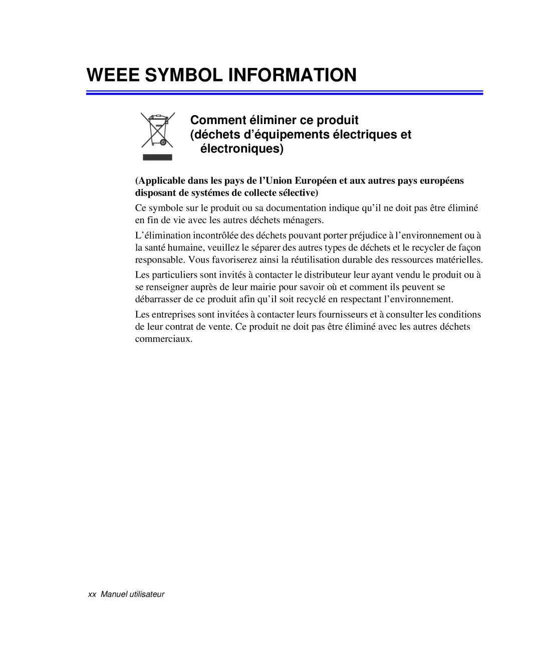 Samsung NP-M55G000/SEF, NP-M55T000/SEF, NP-M55C000/SEF manual Weee Symbol Information 