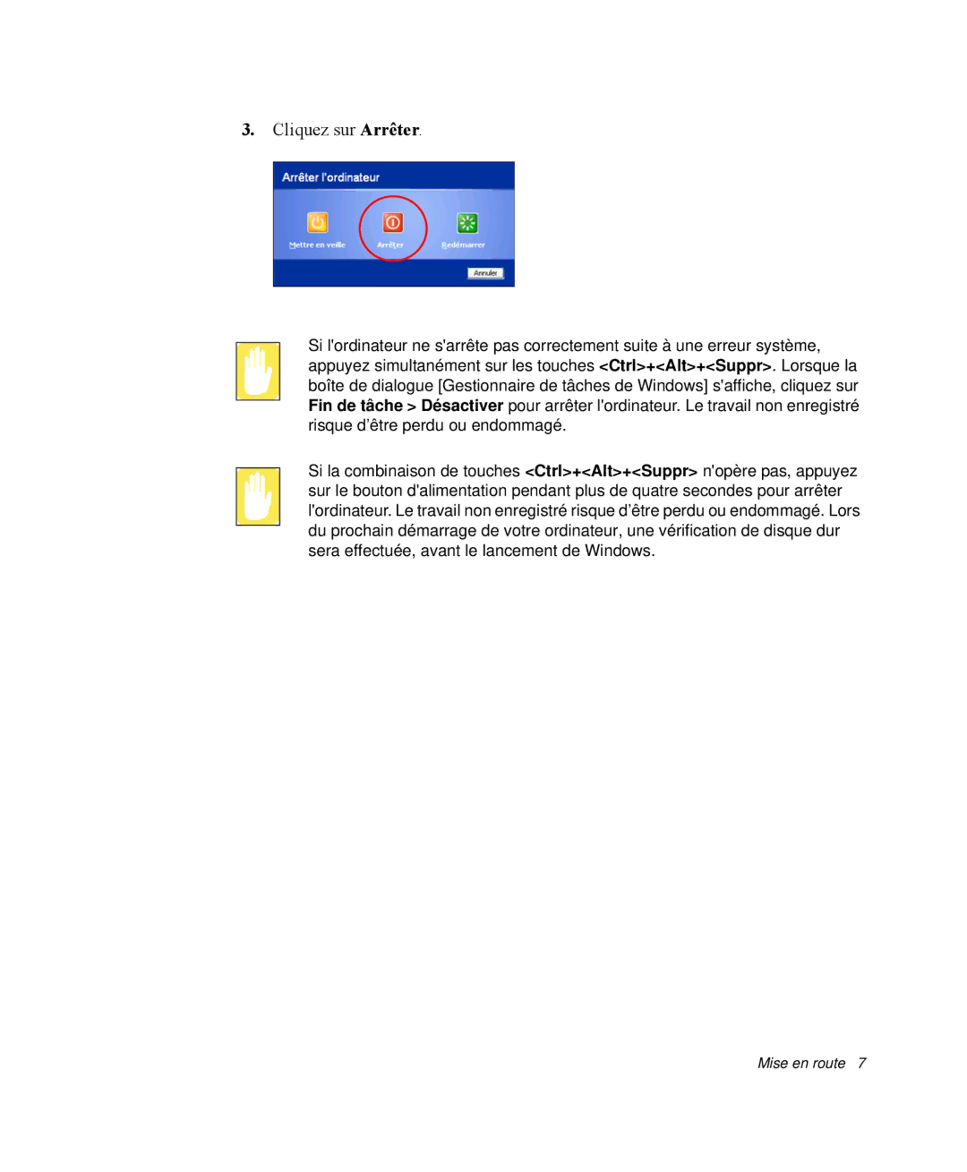 Samsung NP-M55T000/SEF, NP-M55C000/SEF, NP-M55G000/SEF manual Cliquez sur Arrêter 