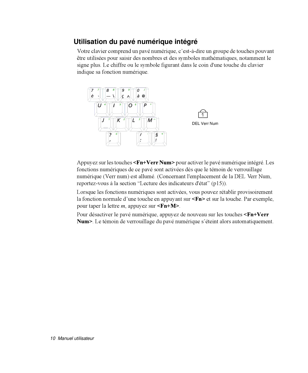 Samsung NP-M55T000/SEF, NP-M55C000/SEF, NP-M55G000/SEF manual Utilisation du pavé numérique intégré 