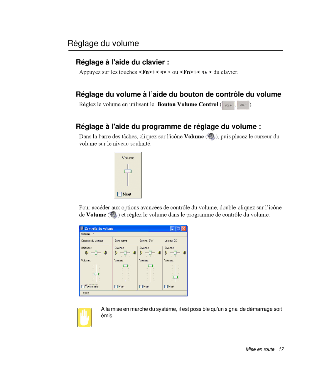 Samsung NP-M55C000/SEF, NP-M55T000/SEF, NP-M55G000/SEF manual Réglage du volume à l’aide du bouton de contrôle du volume 