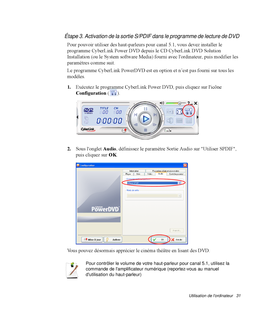 Samsung NP-M55T000/SEF, NP-M55C000/SEF, NP-M55G000/SEF manual Utilisation de lordinateur 