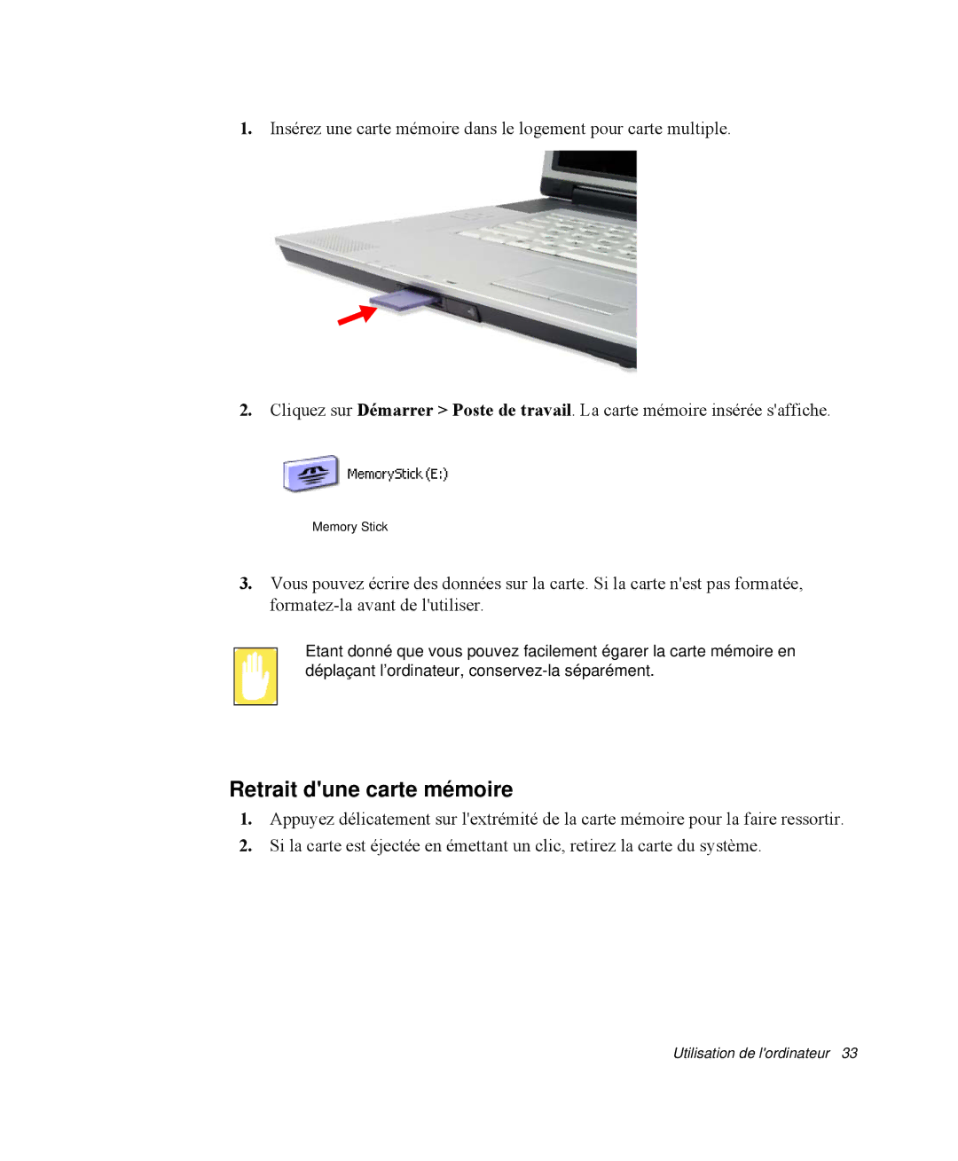 Samsung NP-M55G000/SEF, NP-M55T000/SEF, NP-M55C000/SEF manual Retrait dune carte mémoire 