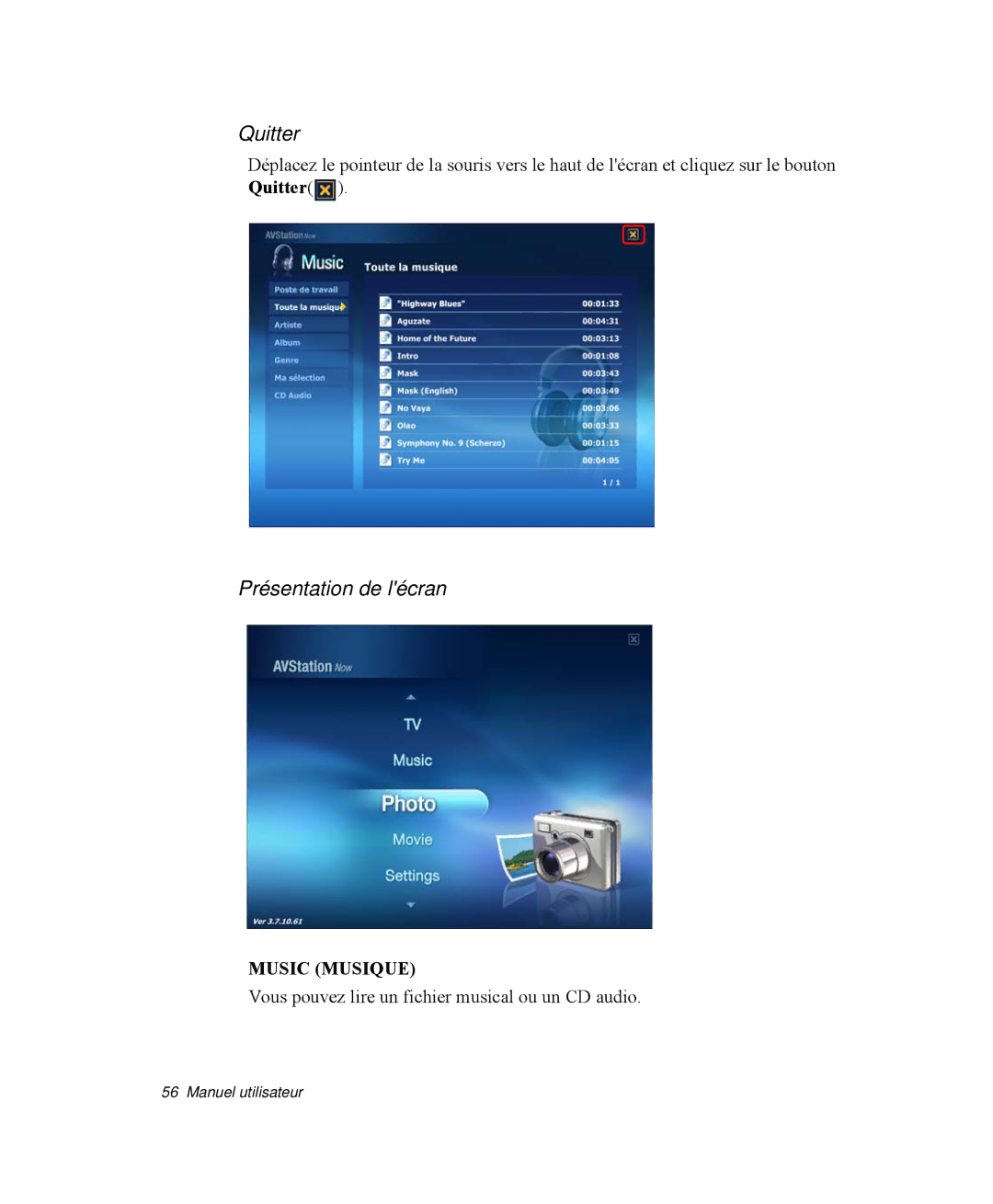 Samsung NP-M55C000/SEF, NP-M55T000/SEF, NP-M55G000/SEF manual Présentation de lécran 