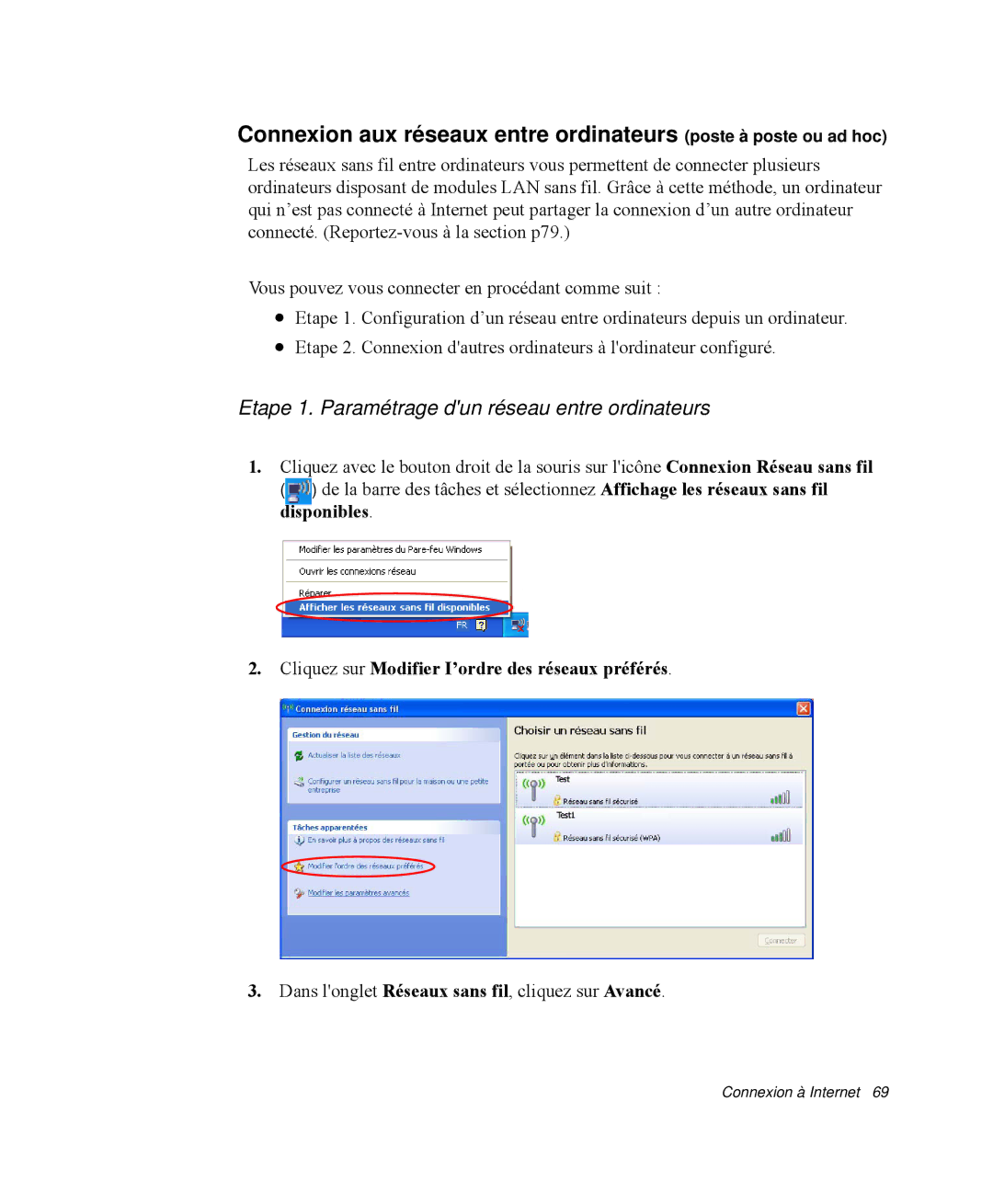 Samsung NP-M55G000/SEF, NP-M55T000/SEF, NP-M55C000/SEF manual Etape 1. Paramétrage dun réseau entre ordinateurs 